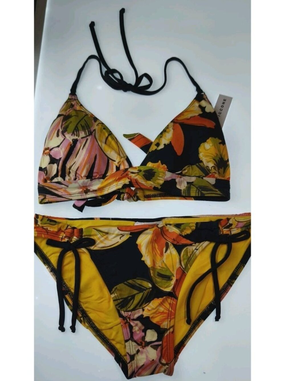 Robin Piccone Mila Bikini Top L + Bottom M Tropical Floral Halter NWT Set